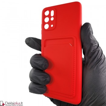 Švelnus silikoninis dėklas su kišenėle - raudonas (Samsung S20 Plus)